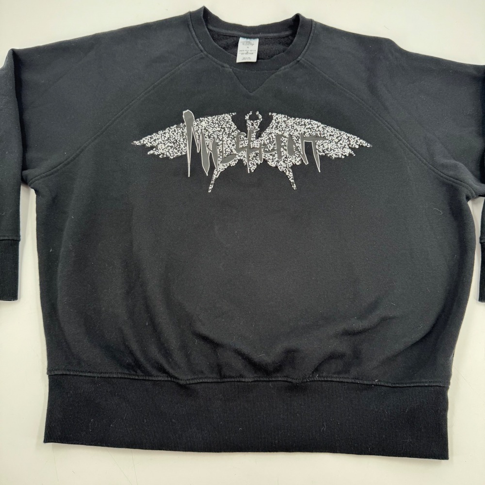 Disney Maleficent Graphic / Rhinestone Black Crewneck Sweatshirt XL Anime Style‎